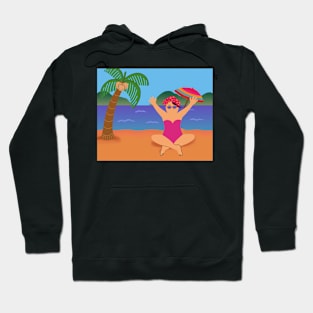 Happy woman in tropical beach paradise on holiday vacation in summer. Hoodie